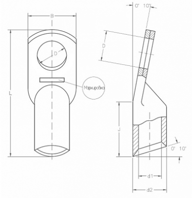 Наконечник кабельный медный луженый по ГОСТ ТМЛ 95–10–16